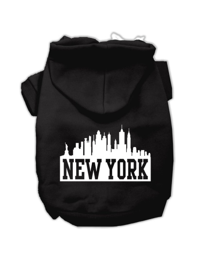 New York Skyline Screen Print Pet Hoodies Black Size Lg