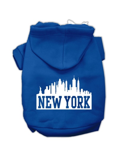 New York Skyline Screen Print Pet Hoodies Blue Size Lg