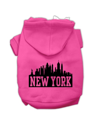 New York Skyline Screen Print Pet Hoodies Bright Pink Size Lg