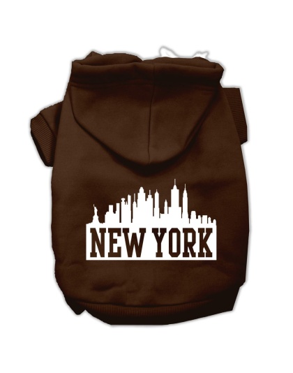 New York Skyline Screen Print Pet Hoodies Brown Size Lg