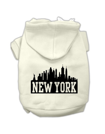 New York Skyline Screen Print Pet Hoodies Cream Size Lg