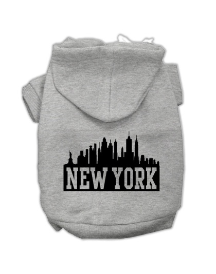 New York Skyline Screen Print Pet Hoodies Grey Size Lg