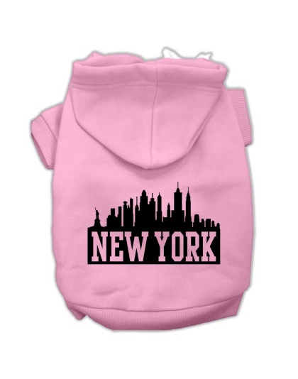 New York Skyline Screen Print Pet Hoodies Light Pink Size Lg