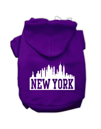 New York Skyline Screen Print Pet Hoodies Purple Size Lg