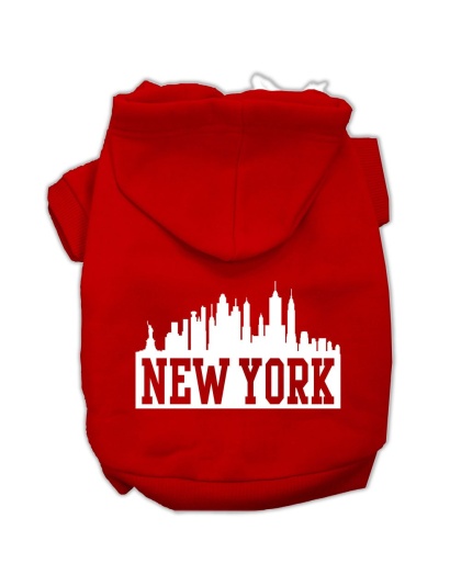 New York Skyline Screen Print Pet Hoodies Red Size Lg