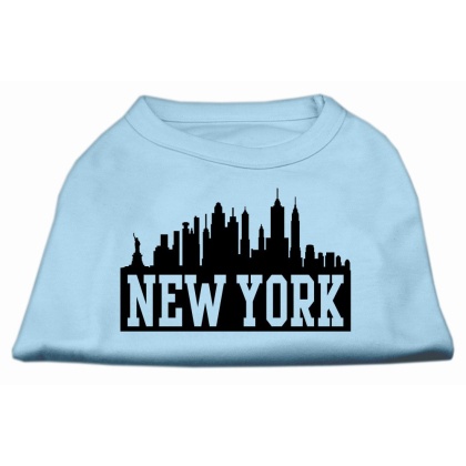 New York Skyline Screen Print Shirt Baby Blue Lg