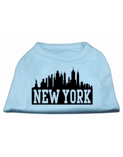 New York Skyline Screen Print Shirt Baby Blue Lg