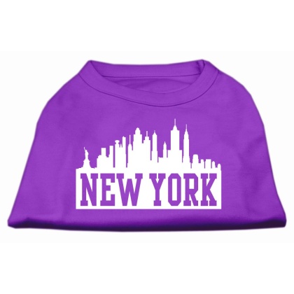 New York Skyline Screen Print Shirt Purple Lg