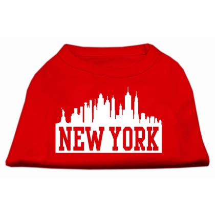 New York Skyline Screen Print Shirt Red Lg