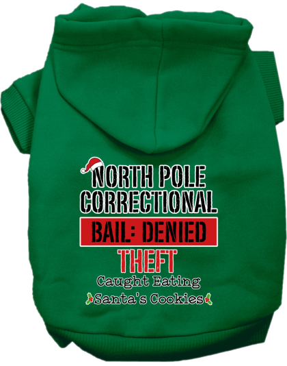 North Pole Correctional Screen Print Dog Hoodie Emerald Green Size XS