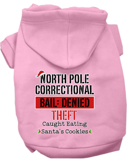 North Pole Correctional Screen Print Dog Hoodie Light Pink Size XS