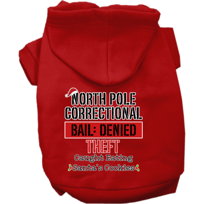 North Pole Correctional Screen Print Dog Hoodie Red Size XS