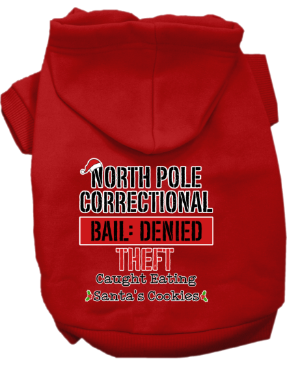 North Pole Correctional Screen Print Dog Hoodie Red Size XS