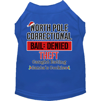 North Pole Correctional Screen Print Dog Shirt Blue Size XS