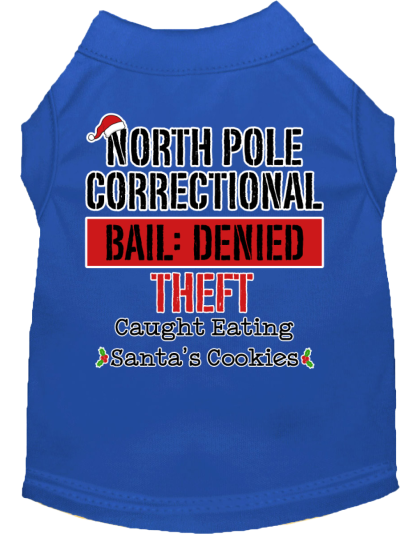 North Pole Correctional Screen Print Dog Shirt Blue Size XS