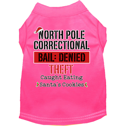 North Pole Correctional Screen Print Dog Shirt Bright Pink Size XS