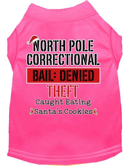 North Pole Correctional Screen Print Dog Shirt Bright Pink Size XS