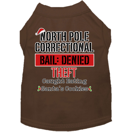 North Pole Correctional Screen Print Dog Shirt Brown Size XS