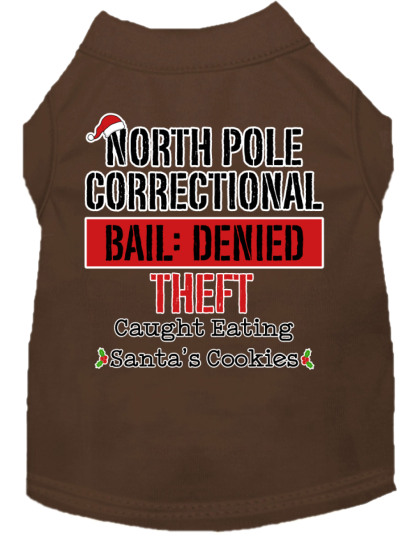 North Pole Correctional Screen Print Dog Shirt Brown Size XS