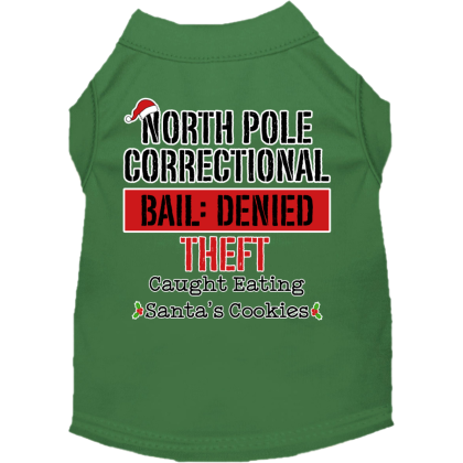 North Pole Correctional Screen Print Dog Shirt Green Size XS