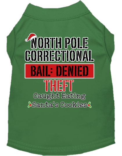 North Pole Correctional Screen Print Dog Shirt Green Size XS