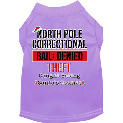 North Pole Correctional Screen Print Dog Shirt Lavender Size XS