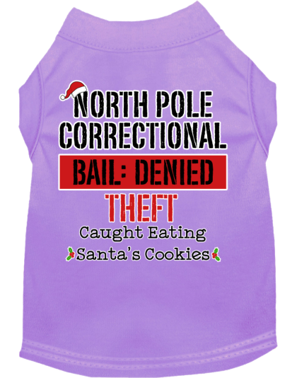 North Pole Correctional Screen Print Dog Shirt Lavender Size XS