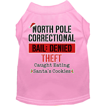 North Pole Correctional Screen Print Dog Shirt Light Pink Size XS