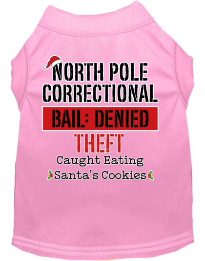 North Pole Correctional Screen Print Dog Shirt Light Pink Size XS