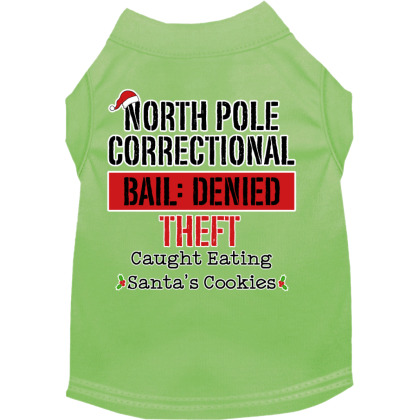 North Pole Correctional Screen Print Dog Shirt Lime Green Size XS