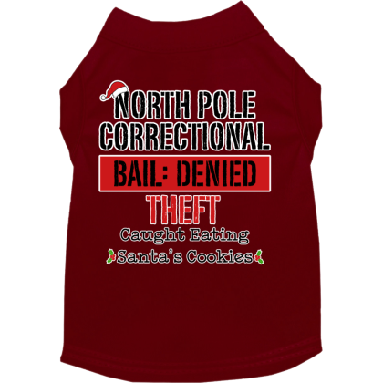 North Pole Correctional Screen Print Dog Shirt Maroon Size XS