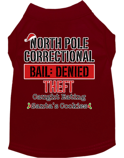 North Pole Correctional Screen Print Dog Shirt Maroon Size XS