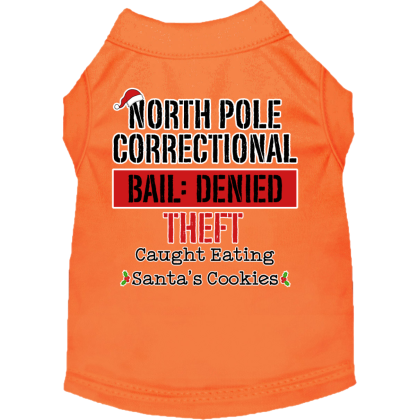 North Pole Correctional Screen Print Dog Shirt Orange Size XS
