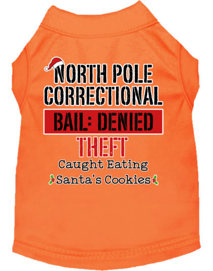 North Pole Correctional Screen Print Dog Shirt Orange Size XS