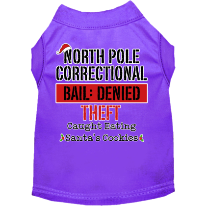 North Pole Correctional Screen Print Dog Shirt Purple Size XS