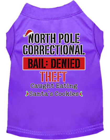 North Pole Correctional Screen Print Dog Shirt Purple Size XS