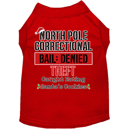 North Pole Correctional Screen Print Dog Shirt Red Size XS