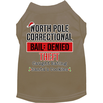 North Pole Correctional Screen Print Dog Shirt Tan Size XS