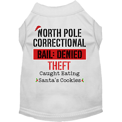North Pole Correctional Screen Print Dog Shirt White Size XS