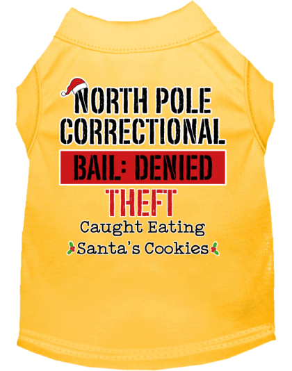 North Pole Correctional Screen Print Dog Shirt Yellow Size XS