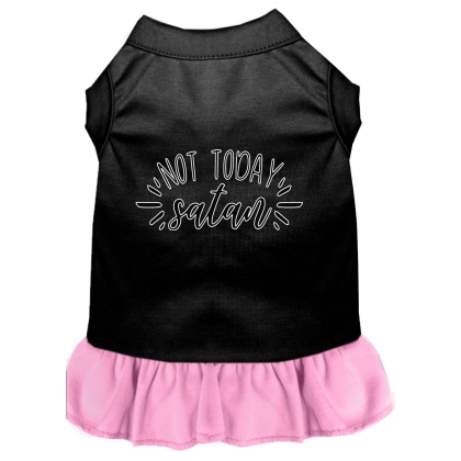 Not Today Satan Screen Print Dog Dress Black with Light Pink Lg