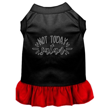 Not Today Satan Screen Print Dog Dress Black with Red Lg