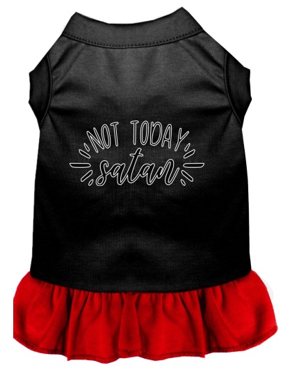 Not Today Satan Screen Print Dog Dress Black with Red Lg