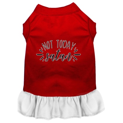 Not Today Satan Screen Print Dog Dress Red with White Lg