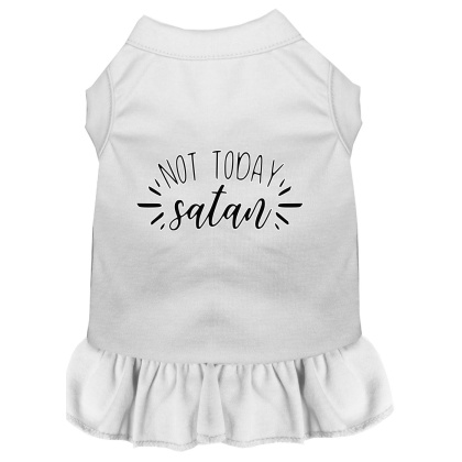 Not Today Satan Screen Print Dog Dress White 4X (22)