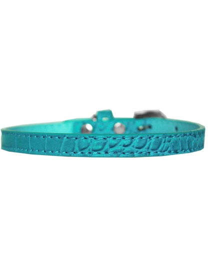 Omaha Plain Croc Dog Collar Turquoise Size 10