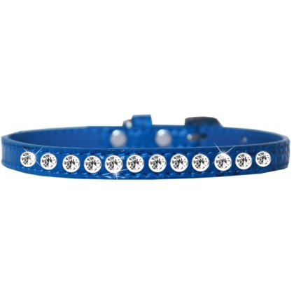 One Row Clear Jewel Croc Dog Collar Blue Size 10