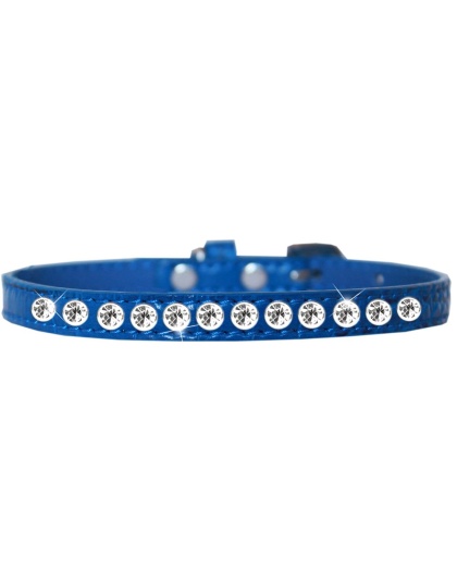 One Row Clear Jewel Croc Dog Collar Blue Size 10