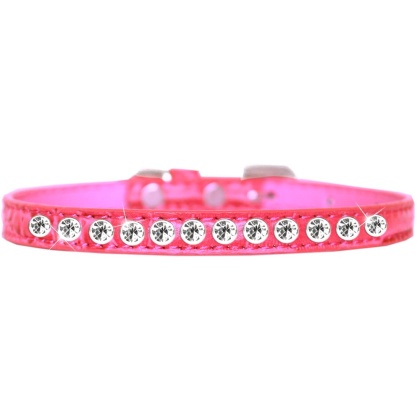 One Row Clear Jewel Croc Dog Collar Bright Pink Size 10