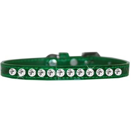 One Row Clear Jewel Croc Dog Collar Emerald Green Size 10